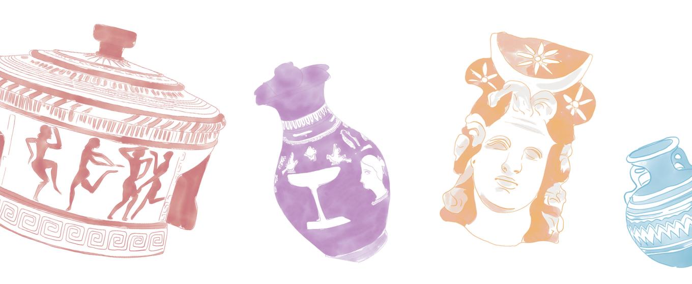 tekening van drie Griekse vazen